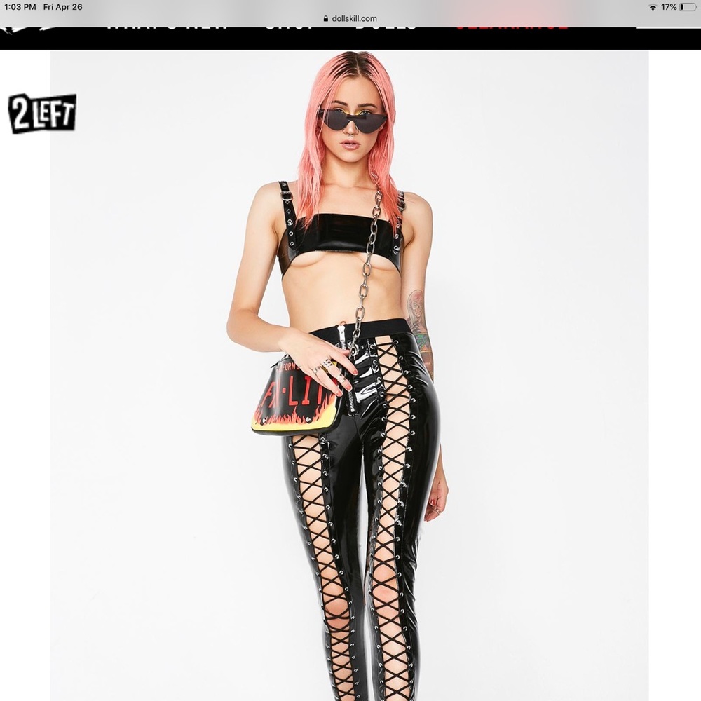 Dolls Kill Vynal Lace Up Pants